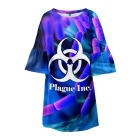 Детское платье 3D с принтом PLAGUE INC. в Курске, 100% полиэстер | прямой силуэт, чуть расширенный к низу. Круглая горловина, на рукавах — воланы | molecule | plague inc | абстракция | бактерии | вирус | клетки | медицина | микробы | молекулы | наука | нейрон | нейроны | планета | текстура | текстуры | формула