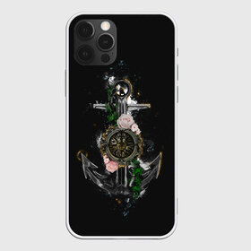 Чехол для iPhone 12 Pro Max с принтом якорь с компасом и цветами в Курске, Силикон |  | Тематика изображения на принте: компас | моряк | розы | темный принт | цветы | якорь