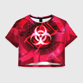 Женская футболка Crop-top 3D с принтом Plague Inc LC (Oko) в Курске, 100% полиэстер | круглая горловина, длина футболки до линии талии, рукава с отворотами | авторская | вирус | знаки | игры | интересная | каракули | круг | лабиринт | линии | мозаика | необычная | око | символы | страшная | туннель | черная | эпидемия