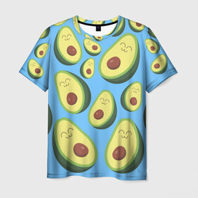 Мужская футболка 3D с принтом Авокадо паттерн в Курске, 100% полиэфир | прямой крой, круглый вырез горловины, длина до линии бедер | avocado | vegan | vegetarian | авокадо | веган | вегетарианство