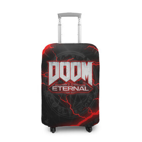 Чехол для чемодана 3D с принтом DOOM ETERNAL в Курске, 86% полиэфир, 14% спандекс | двустороннее нанесение принта, прорези для ручек и колес | doom | doom eternal | doom slayer | slayer | дум