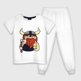 Детская пижама хлопок с принтом Викинг в Курске, 100% хлопок |  брюки и футболка прямого кроя, без карманов, на брюках мягкая резинка на поясе и по низу штанин
 | арт | викинг | викинги | воин | искусство | картинка | рисунок | север | сериал | скандинавия