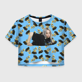 Женская футболка Crop-top 3D с принтом Billie Eilish Grammy в Курске, 100% полиэстер | круглая горловина, длина футболки до линии талии, рукава с отворотами | billie | eilish | grammy | айлиш | билли | грэмми