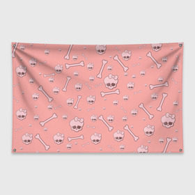 Флаг-баннер с принтом Cute bones в Курске, 100% полиэстер | размер 67 х 109 см, плотность ткани — 95 г/м2; по краям флага есть четыре люверса для крепления | bone | pink | pink skull | skeleton | skull | кости | розовый | череп