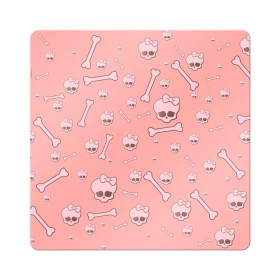 Магнит виниловый Квадрат с принтом Cute bones в Курске, полимерный материал с магнитным слоем | размер 9*9 см, закругленные углы | bone | pink | pink skull | skeleton | skull | кости | розовый | череп