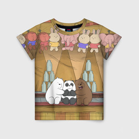 Детская футболка 3D с принтом We Bare Bear в Курске, 100% гипоаллергенный полиэфир | прямой крой, круглый вырез горловины, длина до линии бедер, чуть спущенное плечо, ткань немного тянется | grizzly | ice bear | panda | the three bare bears | vdzajul | we bare bears | белый | вся правда о медведях | гризли | панда | правда
