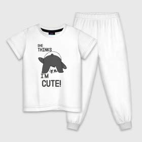 Детская пижама хлопок с принтом She thinks в Курске, 100% хлопок |  брюки и футболка прямого кроя, без карманов, на брюках мягкая резинка на поясе и по низу штанин
 | grizzly | ice bear | panda | the three bare bears | vdzajul | we bare bears | белый | вся правда о медведях | гризли | панда | правда