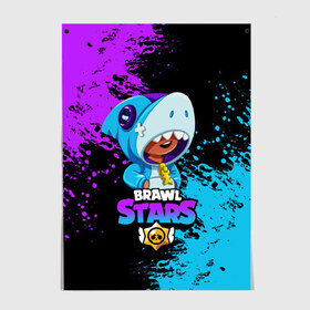 Постер с принтом Brawl Stars Leon Shark в Курске, 100% бумага
 | бумага, плотность 150 мг. Матовая, но за счет высокого коэффициента гладкости имеет небольшой блеск и дает на свету блики, но в отличии от глянцевой бумаги не покрыта лаком | brawl stars | crow | game | leon | бравл | бравл стар | бравл старс | ворон | ворона | детская | детям | игра | компьютерная игра | кров | леон | персонаж | развлечение