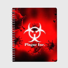 Тетрадь с принтом PLAGUE INC в Курске, 100% бумага | 48 листов, плотность листов — 60 г/м2, плотность картонной обложки — 250 г/м2. Листы скреплены сбоку удобной пружинной спиралью. Уголки страниц и обложки скругленные. Цвет линий — светло-серый
 | molecule | plague inc | абстракция | бактерии | вирус | клетки | медицина | микробы | молекулы | наука | нейрон | нейроны | планета | текстура | текстуры | формула