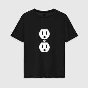 Женская футболка хлопок Oversize с принтом Розетка (парная) в Курске, 100% хлопок | свободный крой, круглый ворот, спущенный рукав, длина до линии бедер
 | любовь | отношения | пара | электричество