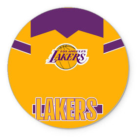 Коврик для мышки круглый с принтом Los Angeles Lakers  в Курске, резина и полиэстер | круглая форма, изображение наносится на всю лицевую часть | angeles | bryant | kobe | lakers | los | баскетбольный | клуб
