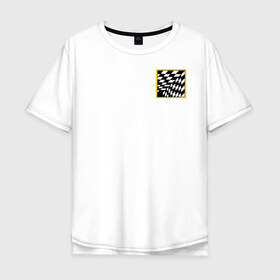 Мужская футболка хлопок Oversize с принтом иллюзия в Курске, 100% хлопок | свободный крой, круглый ворот, “спинка” длиннее передней части | желтый | иллюзия | клетки | мода | необычно | прикольно | пространство | стильно. | черно белый