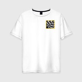 Женская футболка хлопок Oversize с принтом иллюзия в Курске, 100% хлопок | свободный крой, круглый ворот, спущенный рукав, длина до линии бедер
 | желтый | иллюзия | клетки | мода | необычно | прикольно | пространство | стильно. | черно белый