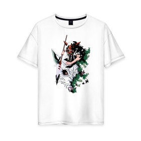 Женская футболка хлопок Oversize с принтом Аниме Принцесса Мононоке в Курске, 100% хлопок | свободный крой, круглый ворот, спущенный рукав, длина до линии бедер
 | 