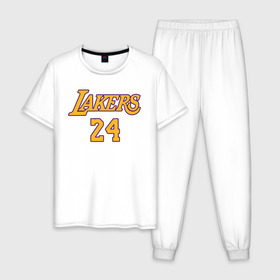 Мужская пижама хлопок с принтом Kobe Bryant в Курске, 100% хлопок | брюки и футболка прямого кроя, без карманов, на брюках мягкая резинка на поясе и по низу штанин
 | Тематика изображения на принте: 24 | kobe | kobe bean bryant | lakers | los angeles | американский баскетболист | баскетбол | баскетболист | коби | коби бин брайант | лейкерс | лос анджелес | нью йорк