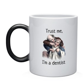 Кружка хамелеон с принтом Trust me, Im a dentist в Курске, керамика | меняет цвет при нагревании, емкость 330 мл | trust me | бутылка | верь мне | винтаж | дантист | день зубного врача | день стоматолога | зуб | зубная фея | зубной врач | зубному | зубному врачу | кепка | кружка | лечение зу | ортодонту | пародонтологу