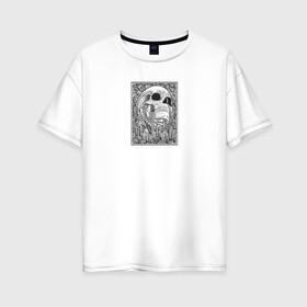Женская футболка хлопок Oversize с принтом IN THE FIELD OF FLOWERS в Курске, 100% хлопок | свободный крой, круглый ворот, спущенный рукав, длина до линии бедер
 | кости | минимализм | цветы | цвиты | чб | череп | череп человека | черип | черно   белое