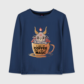 Детский лонгслив хлопок с принтом Magic Coffee в Курске, 100% хлопок | круглый вырез горловины, полуприлегающий силуэт, длина до линии бедер | coffee | evil | magic | prints | зло | картинки | кофе | магия | майки | мем | мода | прикол | принты | стиль | тренд | футболки | яркие | яркость