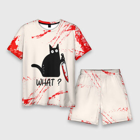 Мужской костюм с шортами 3D с принтом What cat в Курске,  |  | cat | kitten | knife | what | вопрос | киса | кот | котёнок | кошак | кошка | кровь | нож | удивление | что
