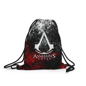 Рюкзак-мешок 3D с принтом ASSASSIN`S CREED в Курске, 100% полиэстер | плотность ткани — 200 г/м2, размер — 35 х 45 см; лямки — толстые шнурки, застежка на шнуровке, без карманов и подкладки | black flag | brotherhood | chronicles | creed | game | origins | revelations | rogue | syndicate | unity | альтаир | ассасин | игры | кинжал | пираты