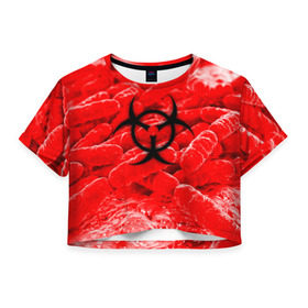 Женская футболка Crop-top 3D с принтом PLAGUE INC.BIOHAZARD в Курске, 100% полиэстер | круглая горловина, длина футболки до линии талии, рукава с отворотами | molecule | plague inc | абстракция | бактерии | вирус | клетки | медицина | микробы | молекулы | наука | нейрон | нейроны | планета | текстура | текстуры | формула