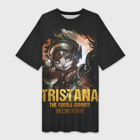 Платье-футболка 3D с принтом Tristana в Курске,  |  | jinx | kda | league | lol | moba | pentakill | riot | rise | rus | skins | варвик | варус | воин | легенд | лига | лол | маг | стрелок | танк | чемпион