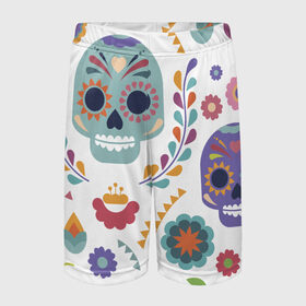 Детские спортивные шорты 3D с принтом Мексиканские мотивы в Курске,  100% полиэстер
 | пояс оформлен широкой мягкой резинкой, ткань тянется
 | день мёртвых. череп | мексика | мексиканский | мексиканское | цветок | цветы | черепа