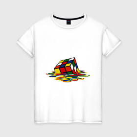 Женская футболка хлопок с принтом Кубик Рубика в Курске, 100% хлопок | прямой крой, круглый вырез горловины, длина до линии бедер, слегка спущенное плечо | kubik rubika | головоломка | игра | куб | кубик рубика