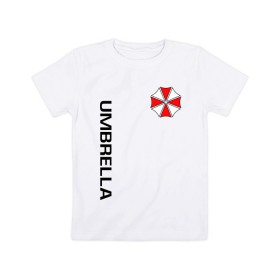 Детская футболка хлопок с принтом UMBRELLA CORP(+спина) в Курске, 100% хлопок | круглый вырез горловины, полуприлегающий силуэт, длина до линии бедер | Тематика изображения на принте: ada wong | biohazard | leon | nemesis | project resistance | raccoon city | re2 | resident evil 2 | rpd | stars | umbrella | ада вонг | амбрелла | немесис | ужасы