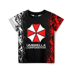 Детская футболка 3D с принтом UMBRELLA CORP в Курске, 100% гипоаллергенный полиэфир | прямой крой, круглый вырез горловины, длина до линии бедер, чуть спущенное плечо, ткань немного тянется | Тематика изображения на принте: ada wong | biohazard | leon | nemesis | project resistance | raccoon city | re2 | resident evil 2 | rpd | stars | umbrella | ада вонг | амбрелла | немесис | ужасы