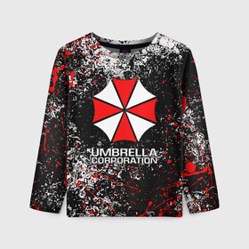 Детский лонгслив 3D с принтом UMBRELLA CORP | АМБРЕЛЛА КОРП (Z) в Курске, 100% полиэстер | длинные рукава, круглый вырез горловины, полуприлегающий силуэт
 | Тематика изображения на принте: ada wong | biohazard | leon | nemesis | project resistance | raccoon city | re2 | resident evil 2 | rpd | stars | umbrella | ада вонг | амбрелла | немесис | ужасы