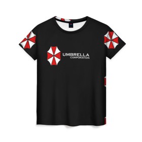 Женская футболка 3D с принтом Umbrella Corporation в Курске, 100% полиэфир ( синтетическое хлопкоподобное полотно) | прямой крой, круглый вырез горловины, длина до линии бедер | апокалипсис | зла | зомби | обитель | твирус