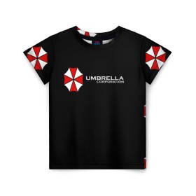 Детская футболка 3D с принтом Umbrella Corporation в Курске, 100% гипоаллергенный полиэфир | прямой крой, круглый вырез горловины, длина до линии бедер, чуть спущенное плечо, ткань немного тянется | апокалипсис | зла | зомби | обитель | твирус