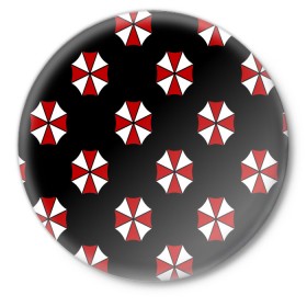 Значок с принтом Umbrella Corporation в Курске,  металл | круглая форма, металлическая застежка в виде булавки | Тематика изображения на принте: апокалипсис | зла | зомби | обитель | твирус
