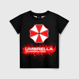 Детская футболка 3D с принтом Umbrella Corporation в Курске, 100% гипоаллергенный полиэфир | прямой крой, круглый вырез горловины, длина до линии бедер, чуть спущенное плечо, ткань немного тянется | Тематика изображения на принте: corporation | umbrella | umbrella corporation | амбрела | амбрелла корпорейшн | военная корпорация | корпорация | фармацевтическая корпорация