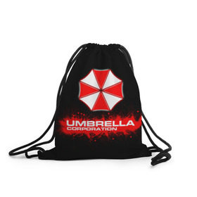 Рюкзак-мешок 3D с принтом Umbrella Corporation в Курске, 100% полиэстер | плотность ткани — 200 г/м2, размер — 35 х 45 см; лямки — толстые шнурки, застежка на шнуровке, без карманов и подкладки | corporation | umbrella | umbrella corporation | амбрела | амбрелла корпорейшн | военная корпорация | корпорация | фармацевтическая корпорация