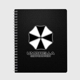 Тетрадь с принтом Umbrella Corporation в Курске, 100% бумага | 48 листов, плотность листов — 60 г/м2, плотность картонной обложки — 250 г/м2. Листы скреплены сбоку удобной пружинной спиралью. Уголки страниц и обложки скругленные. Цвет линий — светло-серый
 | Тематика изображения на принте: corporation | umbrella | umbrella corporation | амбрела | амбрелла корпорейшн | военная корпорация | корпорация | фармацевтическая корпорация