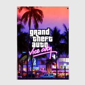 Постер с принтом Grand Theft Auto Vice City в Курске, 100% бумага
 | бумага, плотность 150 мг. Матовая, но за счет высокого коэффициента гладкости имеет небольшой блеск и дает на свету блики, но в отличии от глянцевой бумаги не покрыта лаком | grand theft auto 2 | grand theft auto 3 | grand theft auto v | grand theft auto: san andreas | grand theft auto: vice city | gta 1 | gta 2 | gta 3 | gta 4 | gta 5 | gta online | gta v | город | игры