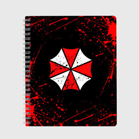 Тетрадь с принтом UMBRELLA CORP в Курске, 100% бумага | 48 листов, плотность листов — 60 г/м2, плотность картонной обложки — 250 г/м2. Листы скреплены сбоку удобной пружинной спиралью. Уголки страниц и обложки скругленные. Цвет линий — светло-серый
 | ada wong | biohazard | leon | nemesis | project resistance | raccoon city | re2 | resident evil 2 | rpd | stars | umbrella | ада вонг | амбрелла | немесис | ужасы