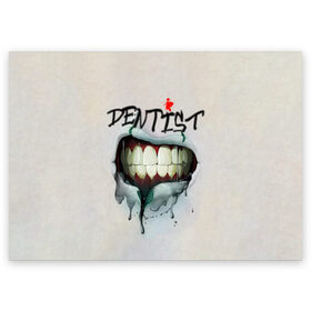Поздравительная открытка с принтом Dentist в Курске, 100% бумага | плотность бумаги 280 г/м2, матовая, на обратной стороне линовка и место для марки
 | blood | dentist | teeth | губы | день стоматолога | зубной | зубы | кровь | подарок | стоматолог
