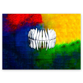 Поздравительная открытка с принтом Dentist в Курске, 100% бумага | плотность бумаги 280 г/м2, матовая, на обратной стороне линовка и место для марки
 | blood | dentist | teeth | губы | дантист | день стоматолога | зубной | зубы | кровь | подарок | стоматолог