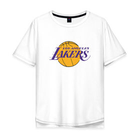 Мужская футболка хлопок Oversize с принтом LA LAKERS в Курске, 100% хлопок | свободный крой, круглый ворот, “спинка” длиннее передней части | 