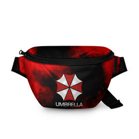 Поясная сумка 3D с принтом UMBRELLA CORP в Курске, 100% полиэстер | плотная ткань, ремень с регулируемой длиной, внутри несколько карманов для мелочей, основное отделение и карман с обратной стороны сумки застегиваются на молнию | biohazard | biohazard 7 | crocodile | fang | game | hand | monster | new umbrella | resident evil | resident evil 7 | umbrella | umbrella corp | umbrella corporation | zombie | обитель
