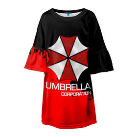 Детское платье 3D с принтом UMBRELLA CORP в Курске, 100% полиэстер | прямой силуэт, чуть расширенный к низу. Круглая горловина, на рукавах — воланы | biohazard | biohazard 7 | crocodile | fang | game | hand | monster | new umbrella | resident evil | resident evil 7 | umbrella | umbrella corp | umbrella corporation | zombie | обитель