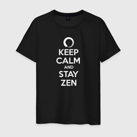 Мужская футболка хлопок с принтом Keep calm & stay Zen в Курске, 100% хлопок | прямой крой, круглый вырез горловины, длина до линии бедер, слегка спущенное плечо. | aum | zen | будда | буддизм | дзен | мантра | ом | религия