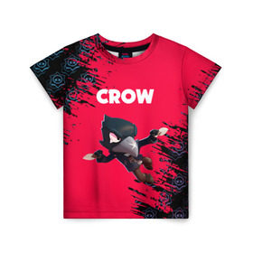 Детская футболка 3D с принтом BRAWL STARS CROW. в Курске, 100% гипоаллергенный полиэфир | прямой крой, круглый вырез горловины, длина до линии бедер, чуть спущенное плечо, ткань немного тянется | bea | bibi | brawl stars | colt | crow | el brown | leon | leon shark | max | nita | sally leon | shark | акула | беа | берли | биби | бравл старс | браун | ворон | кольт | леон | леон акула | макс | нита | шелли