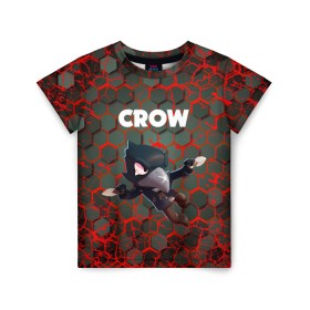 Детская футболка 3D с принтом BRAWL STARS CROW. в Курске, 100% гипоаллергенный полиэфир | прямой крой, круглый вырез горловины, длина до линии бедер, чуть спущенное плечо, ткань немного тянется | bea | bibi | brawl stars | colt | crow | el brown | leon | leon shark | max | nita | sally leon | shark | акула | беа | берли | биби | бравл старс | браун | ворон | кольт | леон | леон акула | макс | нита | шелли