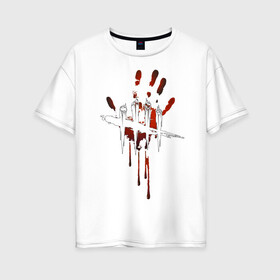Женская футболка хлопок Oversize с принтом Dead by Daylight в Курске, 100% хлопок | свободный крой, круглый ворот, спущенный рукав, длина до линии бедер
 | dead by daylight | деад бай деад лайт | жуть | игра | компьютерная игра | кровь | ужасы