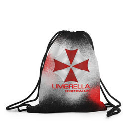 Рюкзак-мешок 3D с принтом UMBRELLA CORP в Курске, 100% полиэстер | плотность ткани — 200 г/м2, размер — 35 х 45 см; лямки — толстые шнурки, застежка на шнуровке, без карманов и подкладки | biohazard | biohazard 7 | crocodile | fang | game | hand | monster | new umbrella | resident evil | resident evil 7 | umbrella | umbrella corp | umbrella corporation | zombie | обитель