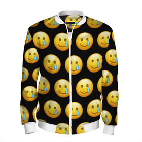 Мужской бомбер 3D с принтом New Emoji в Курске, 100% полиэстер | застегивается на молнию, по бокам два кармана без застежек, по низу бомбера и на воротнике - эластичная резинка | crying | emoji | smile | smiling face with tear | tear | плачущий | слеза | смайлик | улыбка | эмодзи